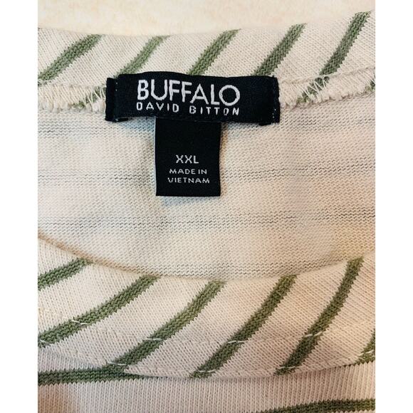 Buffalo David Bitton T-Shirt Dress XXL Beige Green Stripe Casual Midi Crew Neck - Picture 3 of 7